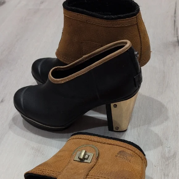 Sorel Women's Black and Tan Heeled Boots - Picture 5 of 10